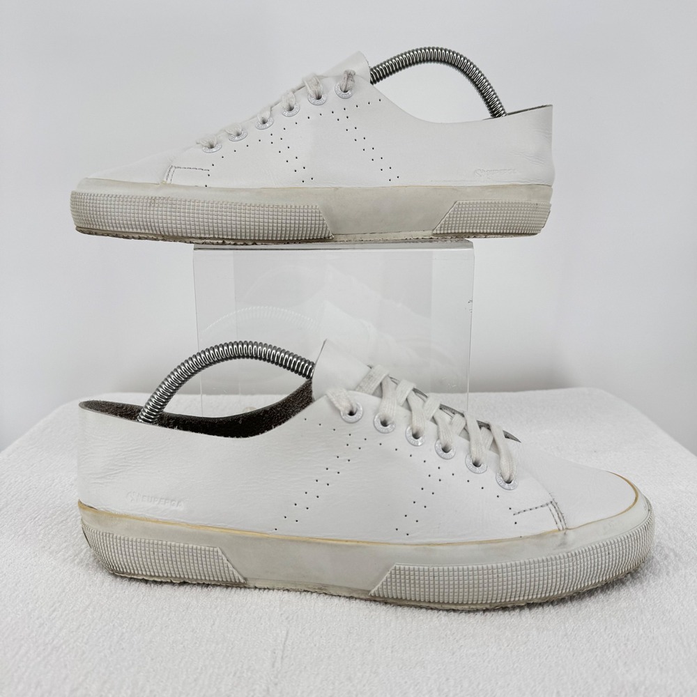 Superga White Leather Low‎ Top Sneakers Men's Casual Shoes Comfort Size 41.5